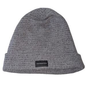 Mens Travis Mathew Knit Logo Beanie Stocking Hat Cap Gray Ribbed One Size